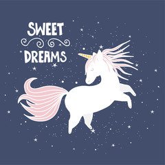 Cute magical unicorn. Hand drawn elements for your designs dress, poster, card, t-shirt 
