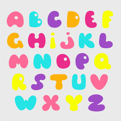 Cute hand drawn alphabet. Vector funny comics font 