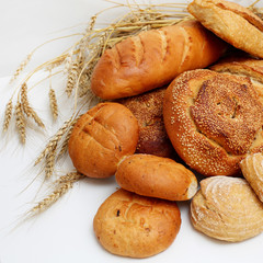 different bread with ears on a white background.