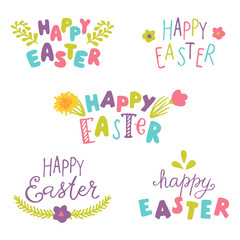Happy easter,hand drawn lettering,vector set.