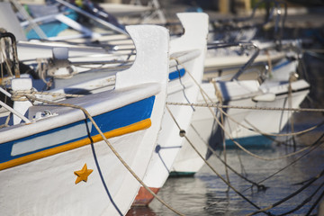 Traditional Greek fishing boats in the harbor,Rethymno,Crete