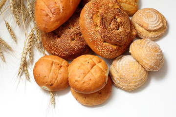 different bread with ears on a white background.