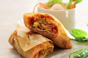 Homemade Indian Veg Wrap / Kathi Roll, selective focus