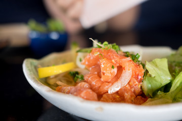 Smoked salmon salad with vegetables