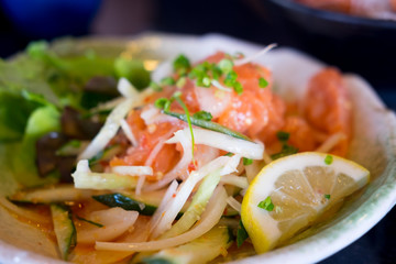 Smoked salmon salad with vegetables