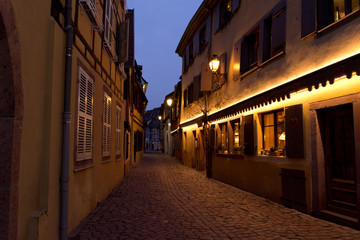 Fototapeta na wymiar Illuminated alley in Colmar, France