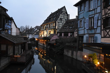 Little venice in Colmar, France during winter at dusk