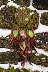 Handmade dream catcher with feathers threads and beads rope hanging