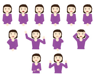 Young woman with different expressions - hands and face