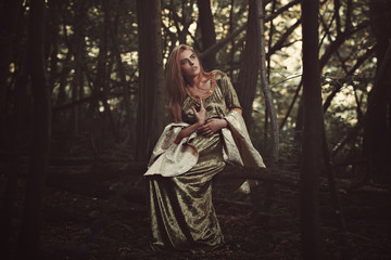 Beautiful elfin lady in magical forest