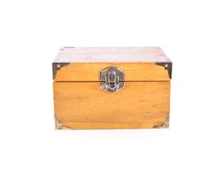 closed wooden chest on white background