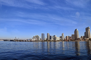 The San Diego, California skyline from San Diego Bay.