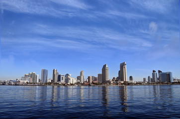 Fototapeta na wymiar The San Diego, California skyline from San Diego Bay.