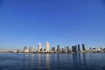 The San Diego, California skyline from San Diego Bay.