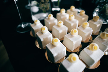 Delicious Stylish black wedding reception candy bar dessert table