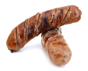 Grilled bratwurst isolated on white