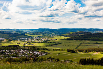Fototapeta premium Aerial view of Hirzenhain and Eiershausen two villages near Dillenburg