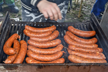 Sausages to be baked outdoors