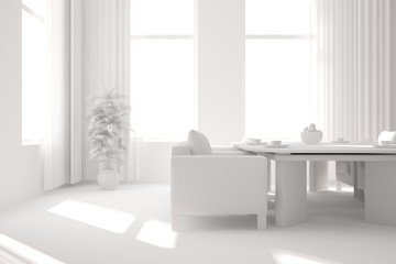 Fototapeta na wymiar Grey dinner room. Scandinavian interior design. 3D illustration