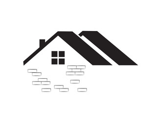 Flat design of the house - roof and bricks. Vector illustration.