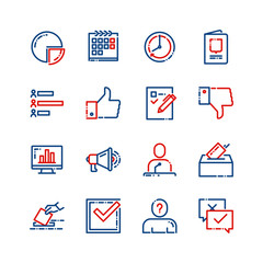 Elections, voting, political parties vector thin line icons set