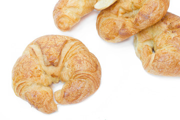 Fresh croissants isolated on white background.