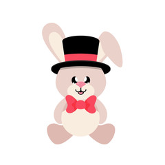 cartoon cute bunny sitting with tie and hat