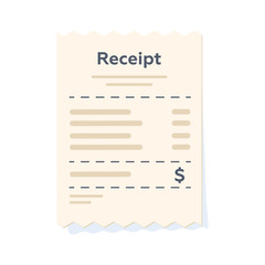 Paper receipt in a flat style isolated. Vector illustration.