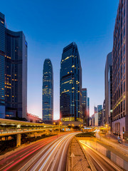 Hong Kong cityscape in the evening over Victoria Harbour