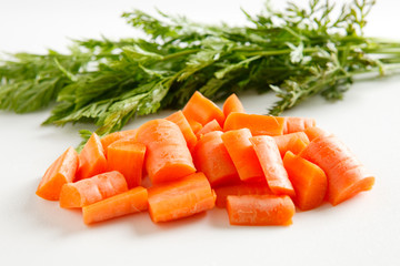 Fresh Chopped Carrots on White Background