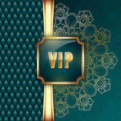 Elegant VIP invitation card with golden ribbons and ethnic mandala ornament. Vector Illustration