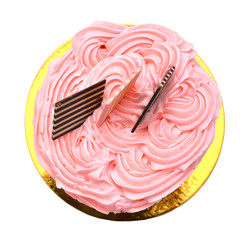 pink Cake Decorated  Isolated on White Background