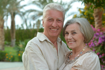  beautiful caucasian senior couple  in the park