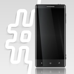 Black screened phone with a hashtag, vector.