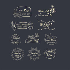 Vector set of handdrawn floral logos.
