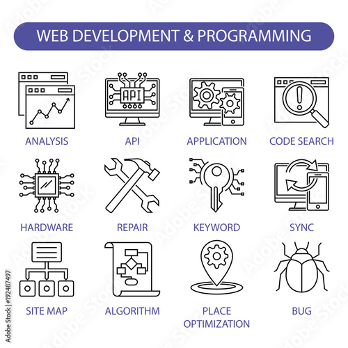 "Web development and programming icons set, eps10, analysis, api ...