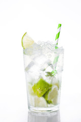 Caipirinha cocktail in glass on white background

