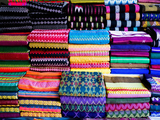 colorful fabric at craft market in myanmar