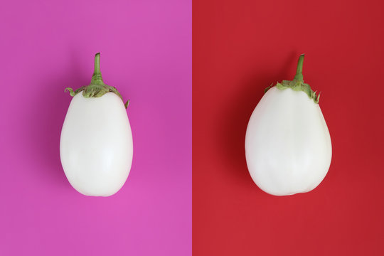 white eggplants isolated on red and fuchsia, background