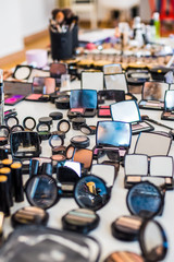 Lot of make up in make-up beauty saloon shop