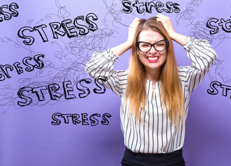 Stress with young business woman feeling stressed