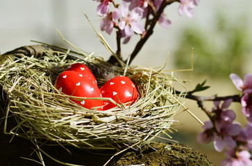 red easter eggs jn the nest