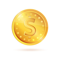 Golden Coin Dollar Sign Vector Symbol Isolated