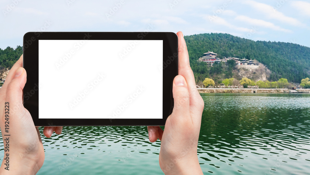 Poster tourist photographs East Hill at of Yi river