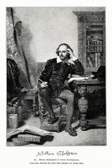 Portrait of English playwright William Shakespeare, painting of John Faed, engraved by James Faed (from Spamers Illustrierte Weltgeschichte, 1894, 5[1], 717) - 192494675