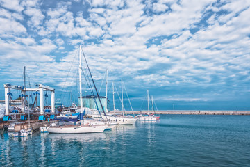 Fototapeta na wymiar Yacht harbor at Monopoli port - Italy, Puglia. Adriatic sea