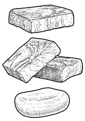 Soap, handmade soap illustration, drawing, engraving, ink, line art, vector