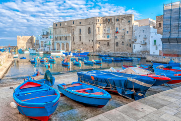 View of the italian old port city Monopoli - Italy, Puglia. Adriatic sea