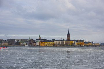 Fototapeta na wymiar Riddarholmen The Knights' Islet a winter day in Stockholm