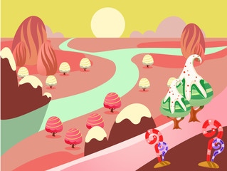 Obraz na płótnie Canvas illustration of fantasy sweet food land
